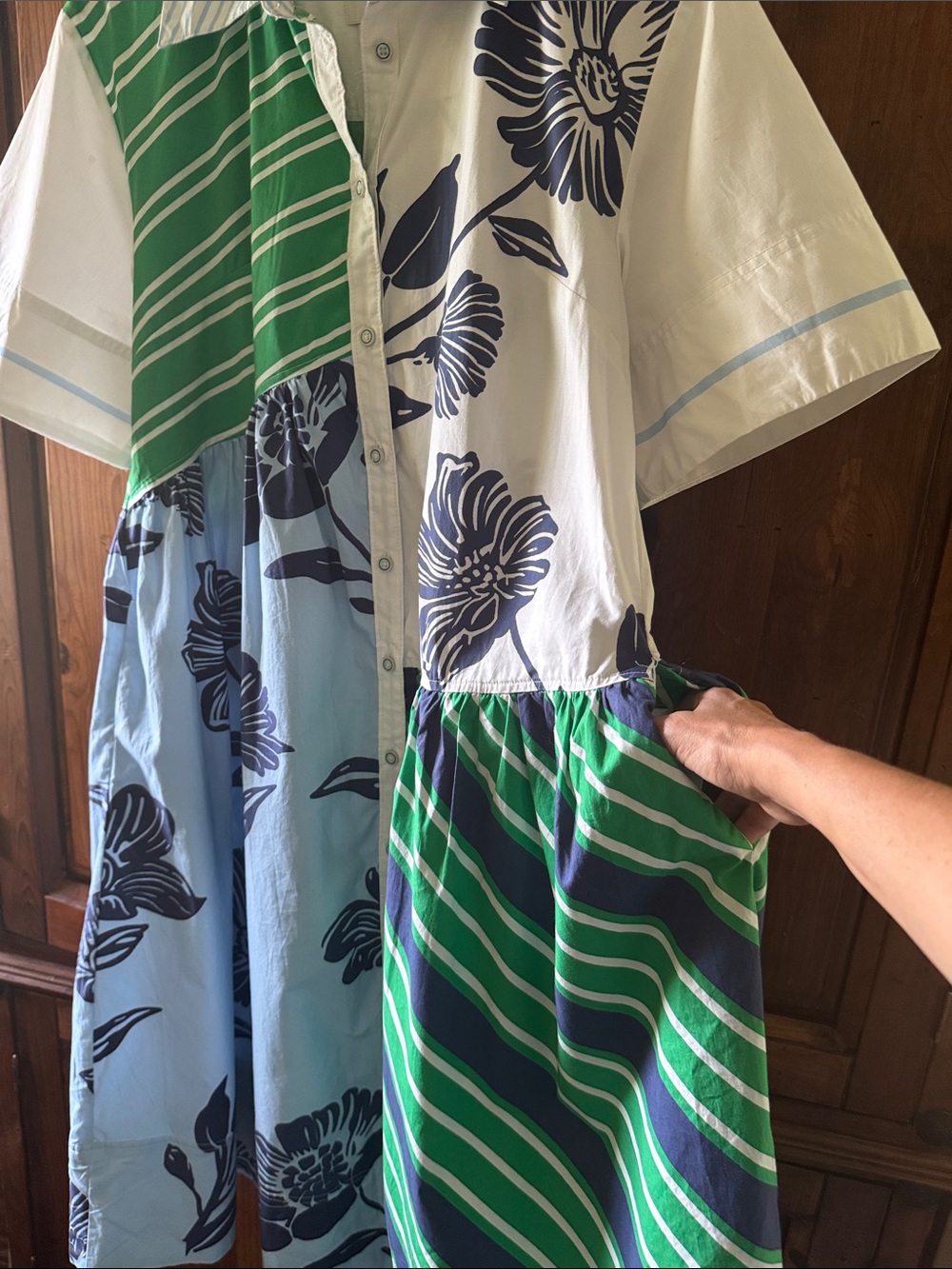 EUC MAEVE ANTHROPOLOGIE BEATRIX MIXED PRINT BUTTON DOWN DRESS. SIZE S PETITE. - Picture 7 of 16